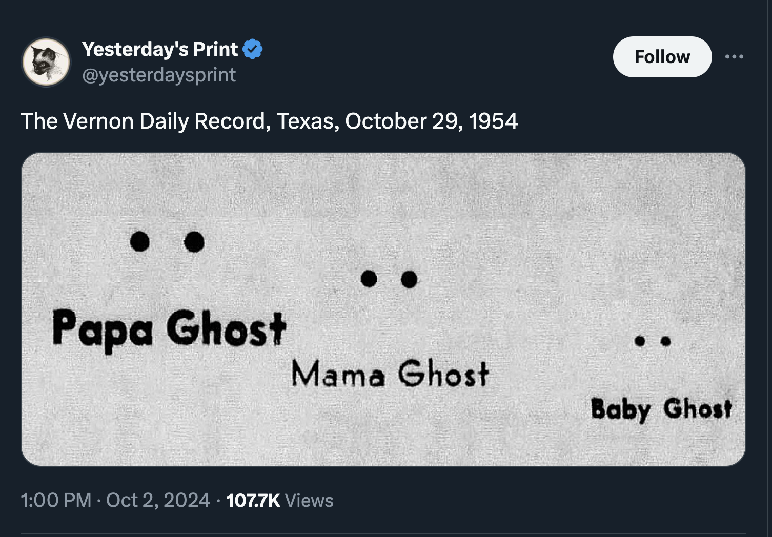 screenshot - Yesterday's Print The Vernon Daily Record, Texas, Papa Ghost Mama Ghost Views Baby Ghost